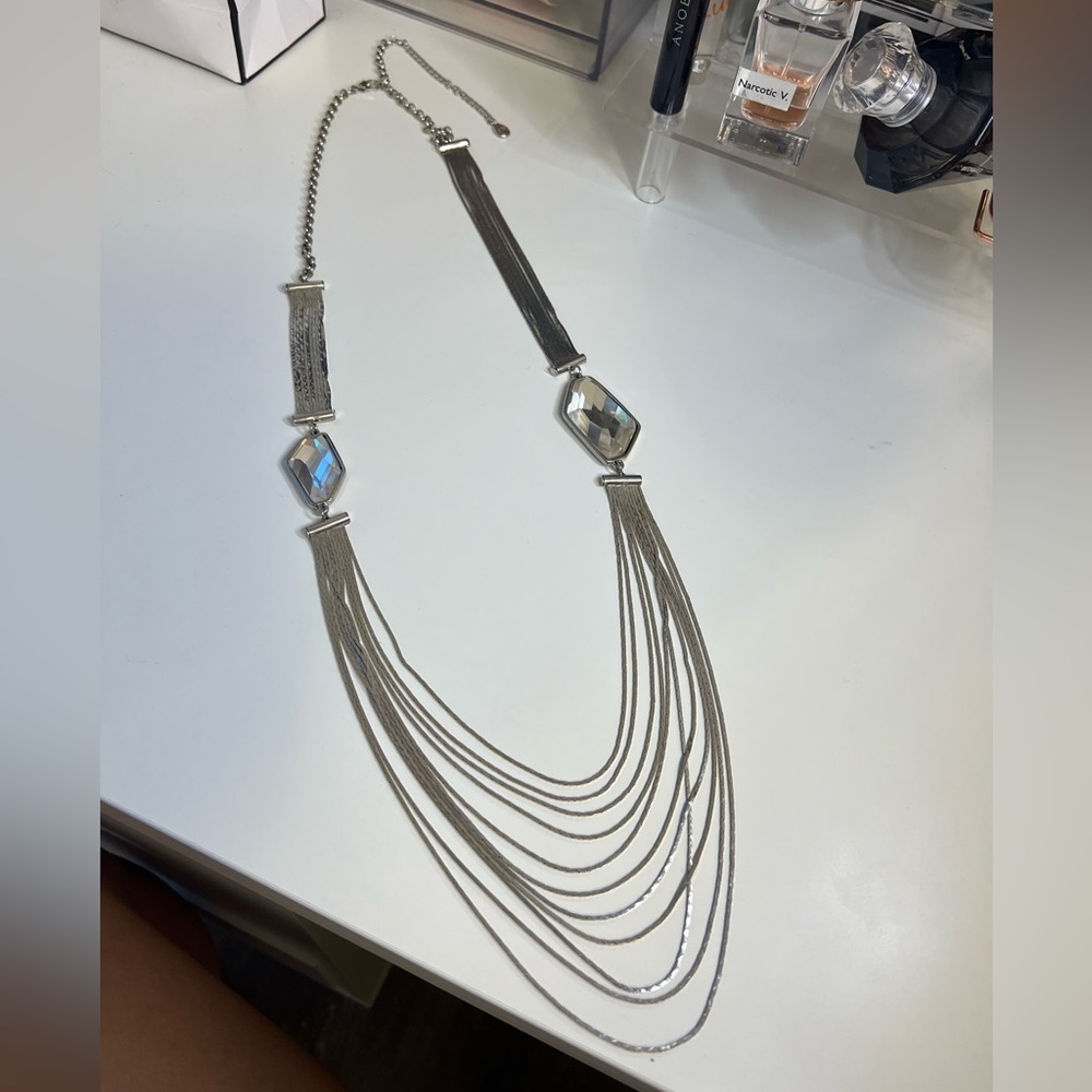 Armani Exchange Silver Asymmetrical Crystal and Chains Necklace